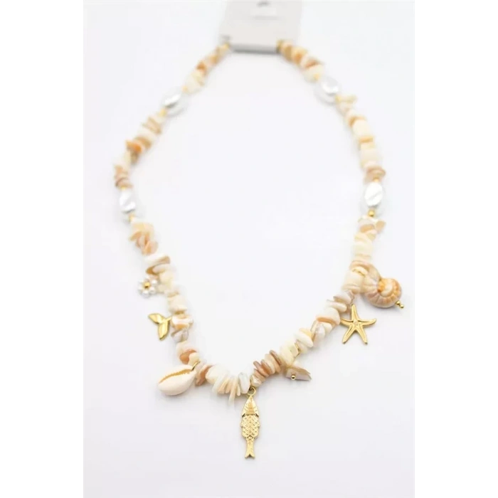 Doğal Taş Kolye - Krem