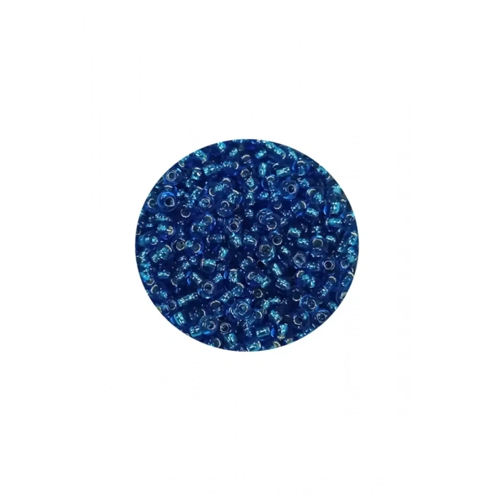 Dökme Cam Kum Boncuk (11/0) 2 mm - 20 Gram -  Şeffaf Mavi - BNC007