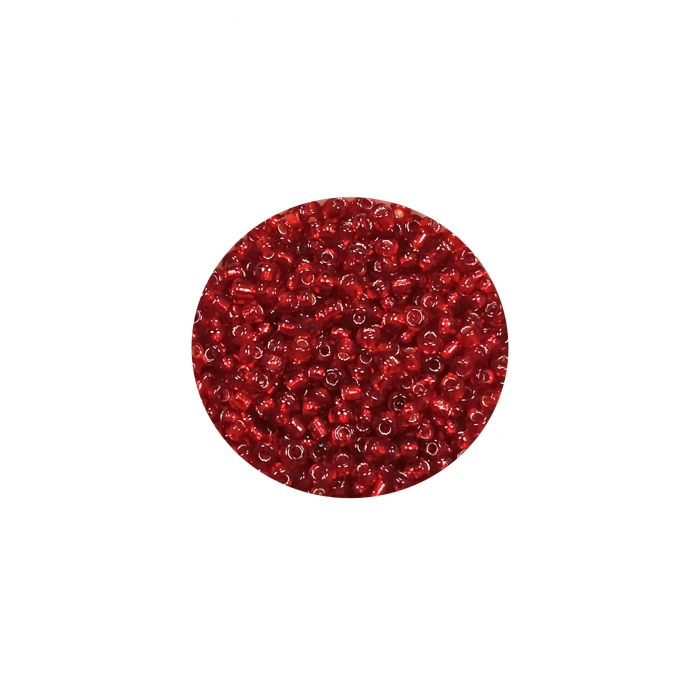 Dökme Cam Kum Boncuk (11/0) 2 mm - 60 Gram -  Şeffaf Koyu Kırmızı - BNC050