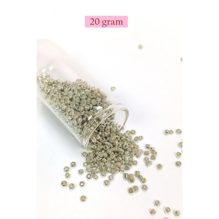 Dökme Cam Kum Boncuk (8/0) 3 mm - 20 Gram - Parlak Gümüş - BNC147