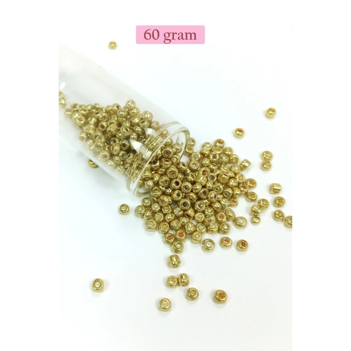 Dökme Cam Kum Boncuk Büyük Boy (6/0) 4 mm - 60 Gram - Altın - BNC129