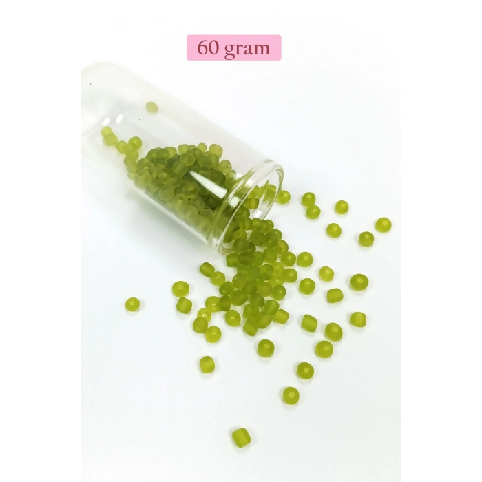 Dökme Cam Kum Boncuk Büyük Boy (6/0) 4 mm - 60 Gram - Şeffaf Mat Yeşil - BNC128