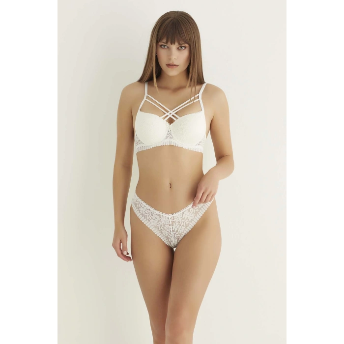 Ekru Destekli Çift Çapraz Dantelli Sütyen Takımı 4307