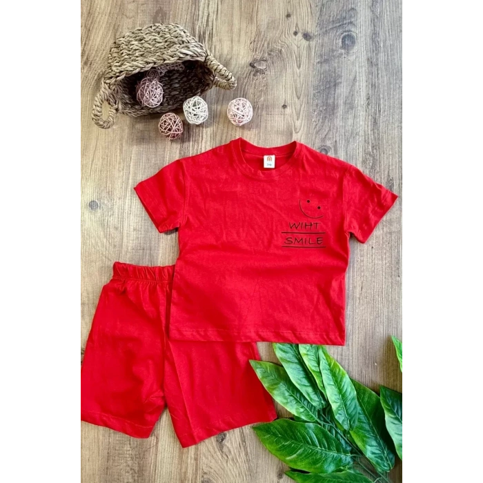 Erkek Çocuk Yazlık Şort Takım Kırmızı