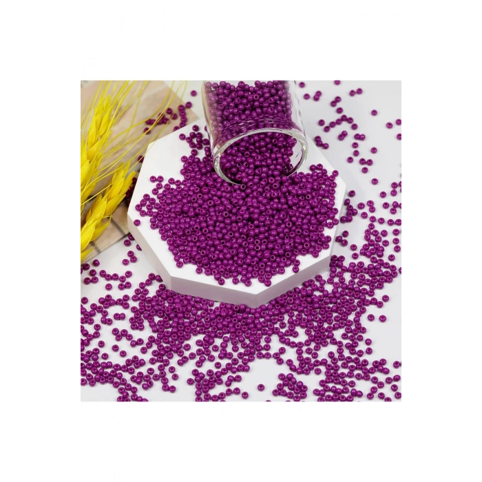 Fuşya Renk 4 mm Yaklaşık 1100 adet / 100 gram Cam Boncuk Oya Yazma Bileklik ve Kolye