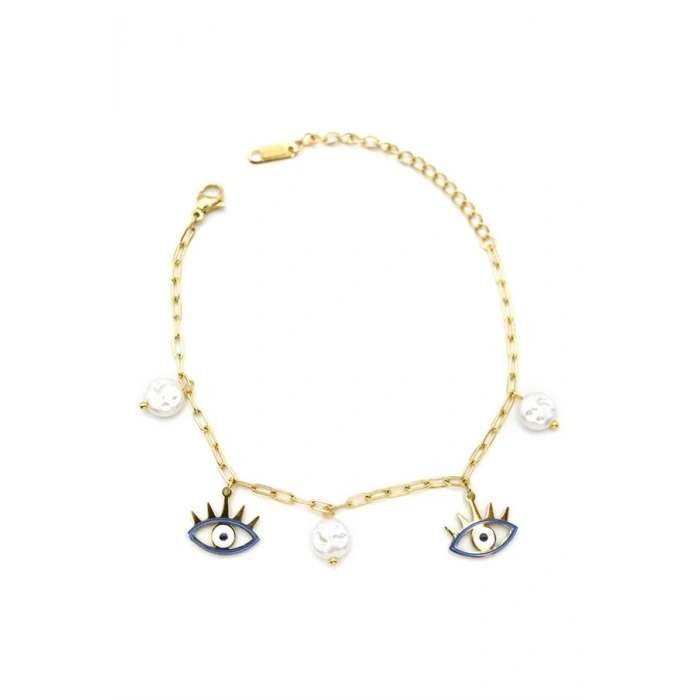 İnci Göz Bileklik - Altın