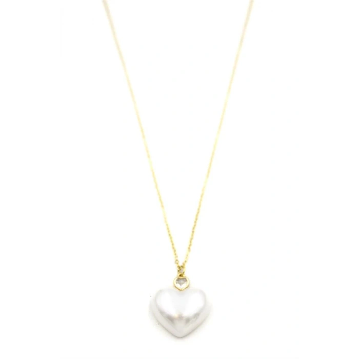 İnci Kalp Kolye - Altın