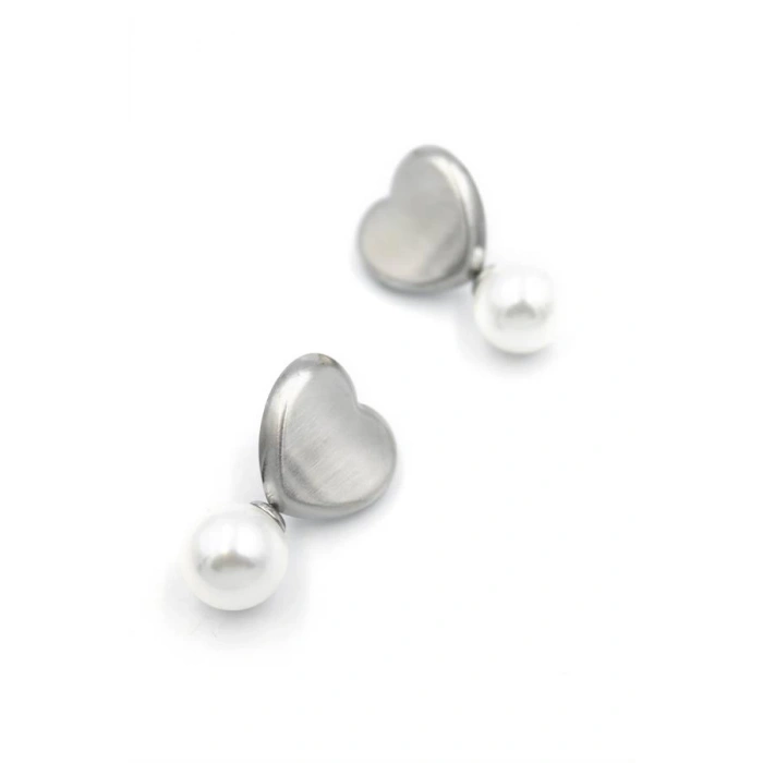 İnci Kalp Küpe - Gümüş