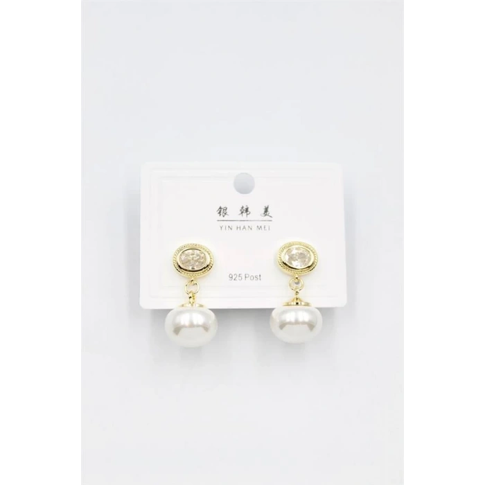 İncili Taşlı Küpe - Altın