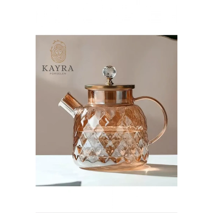 Kabartmalı Borosilikat Cam Demlik 1000ml Royaleks-CM-2006