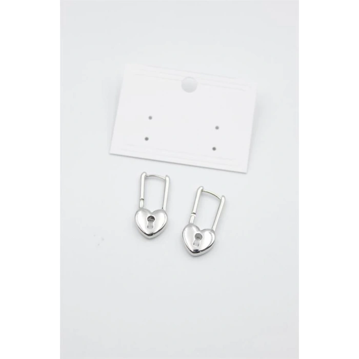 Kalp Kilit Küpe - Gümüş