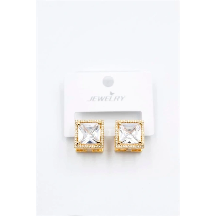 Kare Taşlı Küpe - Beyaz