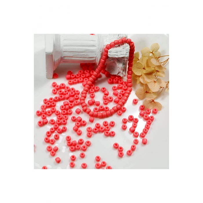 Karpuz Pembesi Renk 4 mm Yaklaşık 660 adet / 60 gram Cam Boncuk Oya Yazma Bileklik ve Kolye