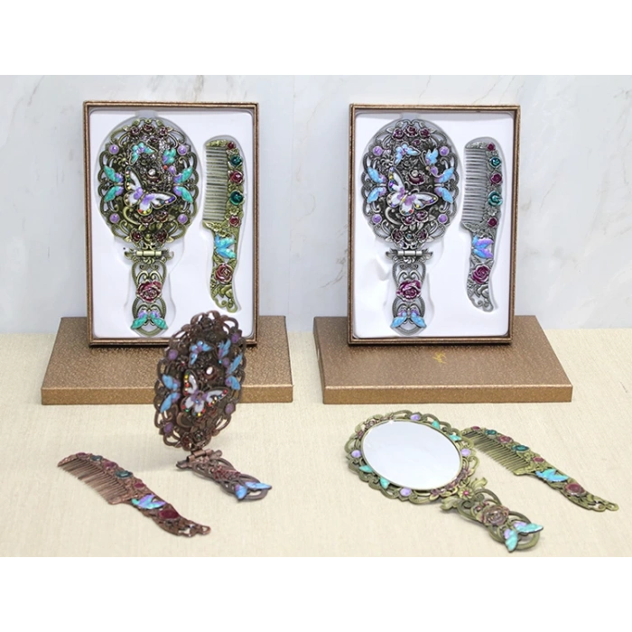 Kelebek Katlanabilir Ayna Ve Tarak Seti Büyük Boy