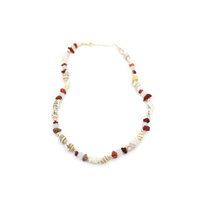 Kırıktaşlı Deniz Kabuğu Kolye - Kırmızı