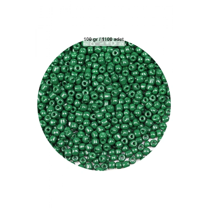 Koyu Yeşil Renk 4 mm Yaklaşık 1100 adet / 100 gram Cam Boncuk Oya Yazma Bileklik ve Kolye