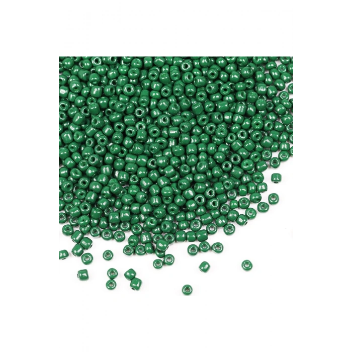 Koyu Yeşil Renk 4 mm Yaklaşık 1100 adet / 100 gram Cam Boncuk Oya Yazma Bileklik ve Kolye