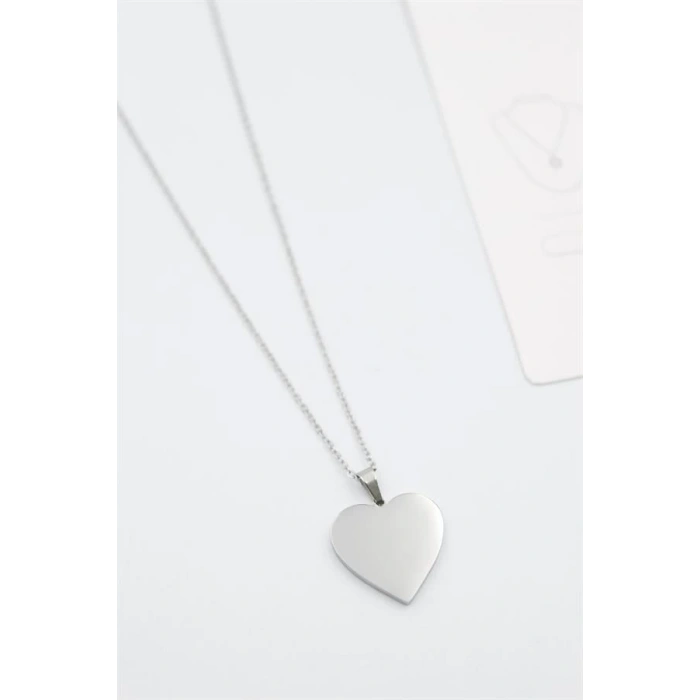 Küçük Kalp Plaka Kolye - Gümüş