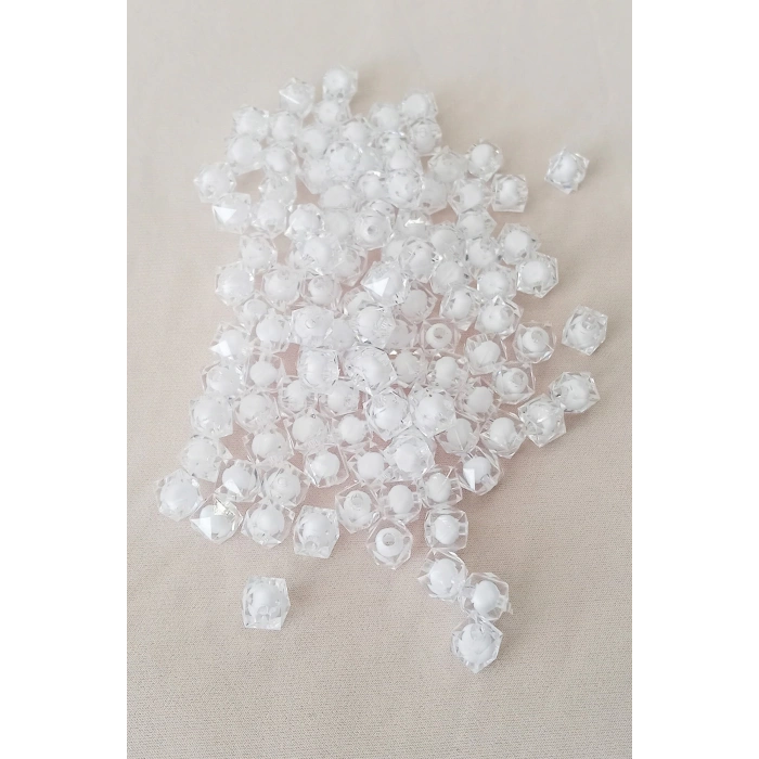 Küp Boncuk İçten Boncuklu Bileklik Çanta Boncuğu 10 mm 50 gr Beyaz - BNC456