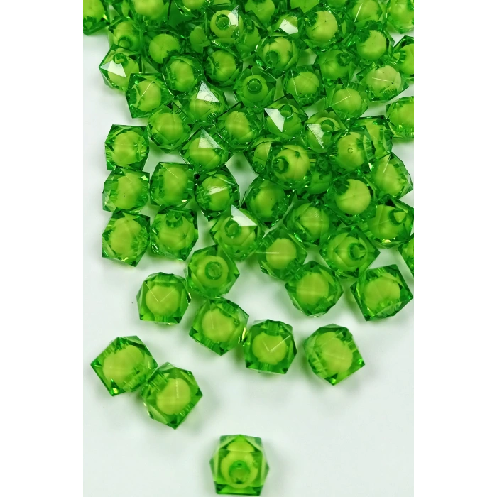Küp Boncuk İçten Boncuklu Bileklik Çanta Boncuğu 10 mm 50 gr Yeşil - BNC450