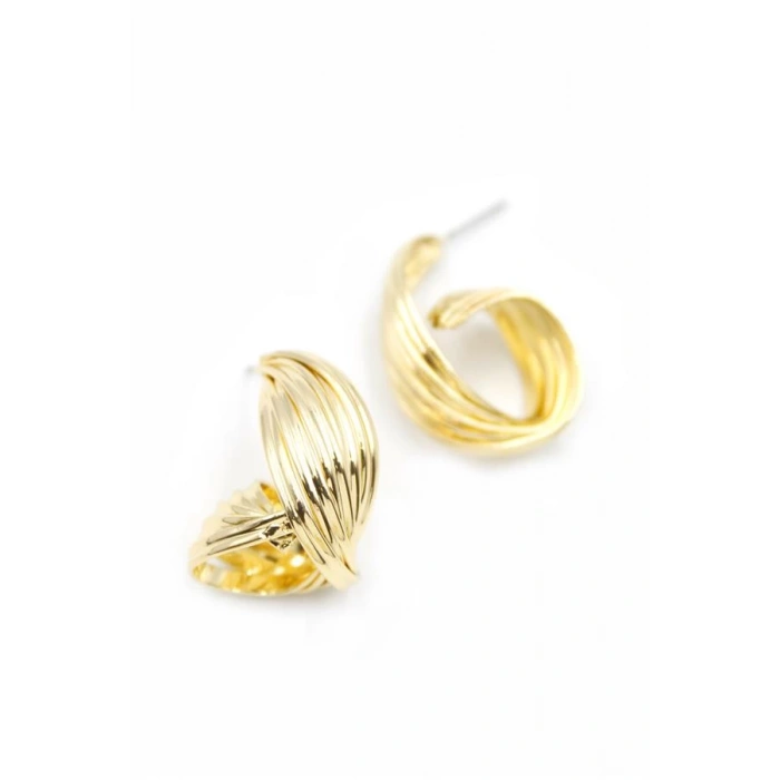 Metal Kıvrımlı Küpe - Altın