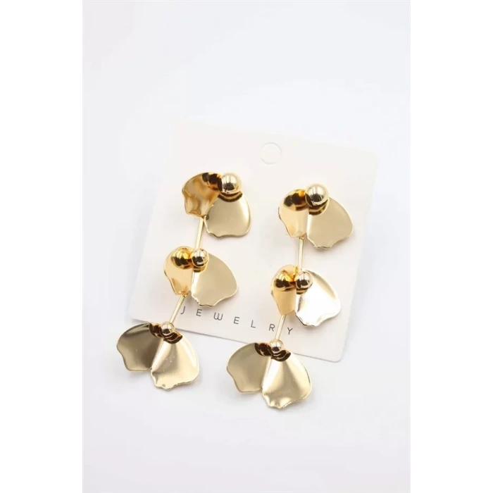 Metal Yaprak Küpe - Altın