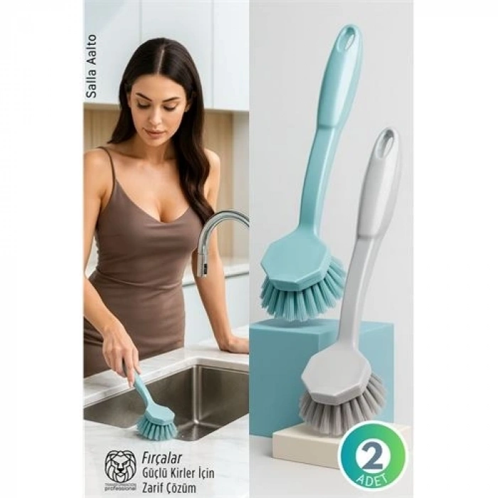 Mey İthalat® 2li Mutfak Lavabo ve Tencere Fırçası Seti - Çizmez Kıl Yapılı Ergonomik Bulaşık Yıkama Fırçası