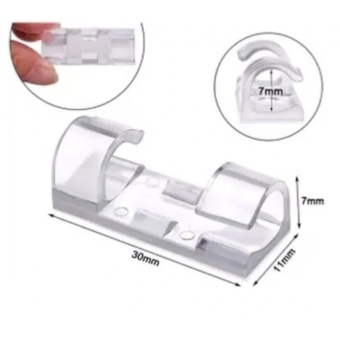 Mey İthalat® 20li Yapışkanlı Kablo Sabitleyici Şeffaf Klips