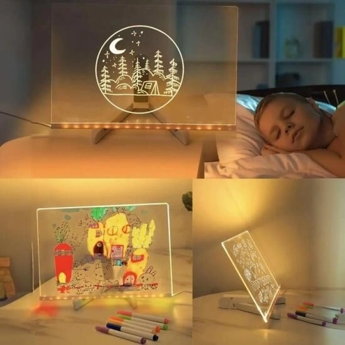 Mey İthalat® 27126 Dekoratif Led Aydınlatmalı Şeffaf Işıltılı Yazı Çizim Panosu