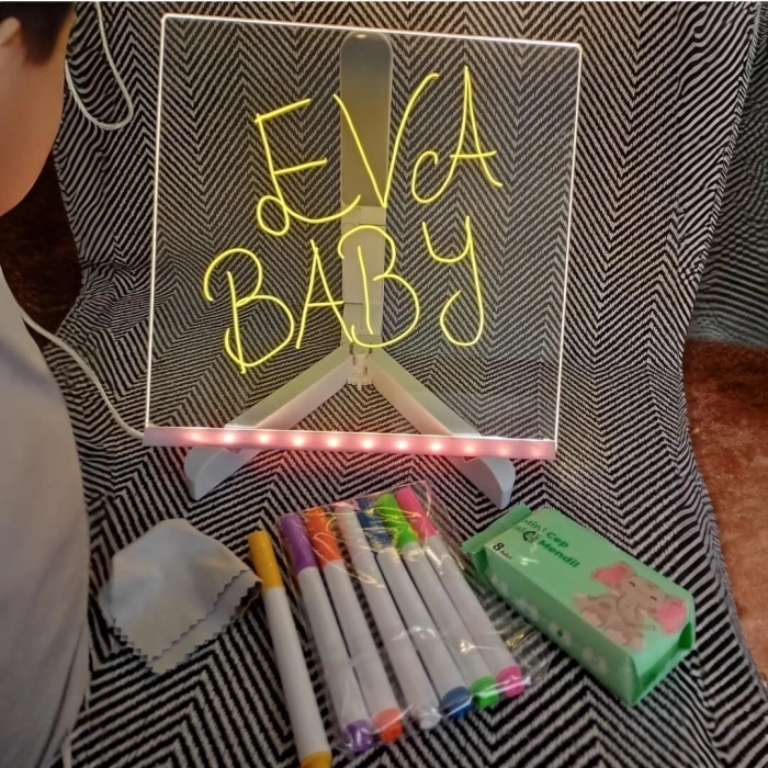 Mey İthalat® 27126 Dekoratif Led Aydınlatmalı Şeffaf Işıltılı Yazı Çizim Panosu