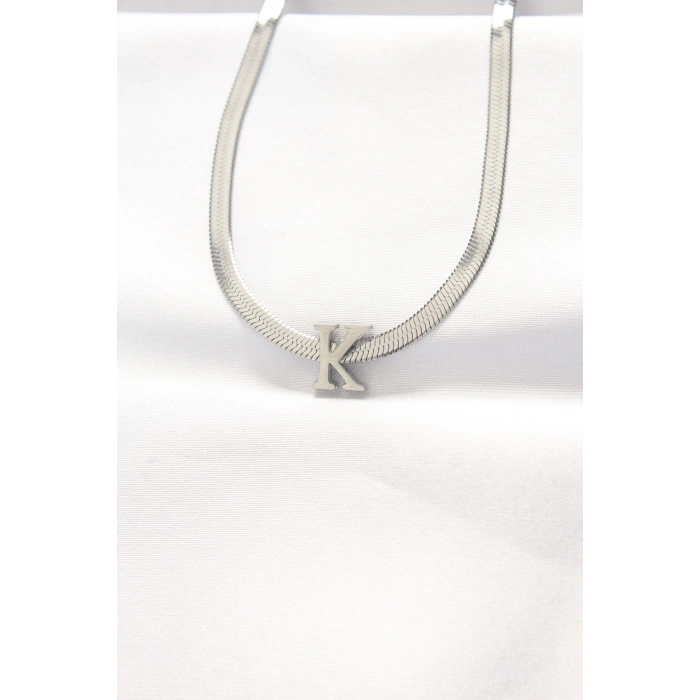Mey İthalat® 316L Çelik K Harfli Silver Renk İtalyan Zincirli Kolye
