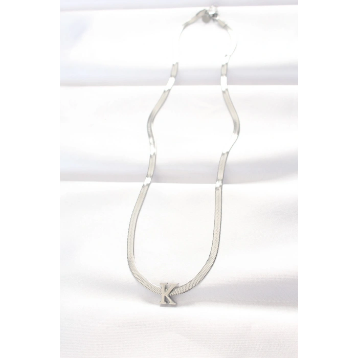 Mey İthalat® 316L Çelik K Harfli Silver Renk İtalyan Zincirli Kolye