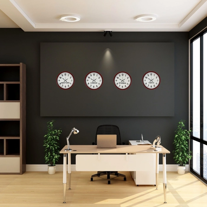 Mey İthalat® 36 cm 4’lü Dünya Saatleri Kırmızı