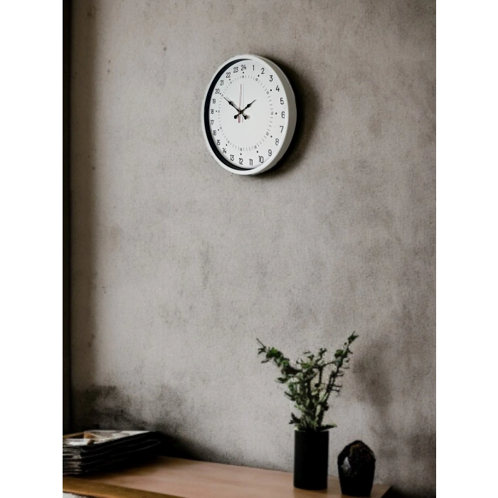 Mey İthalat® 36 Cm Beyaz 24 Saat Göstergeli Özel Tasarım Duvar Saati