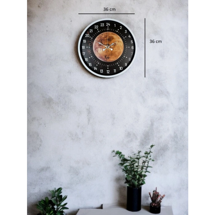 Mey İthalat® 36 Cm Beyaz 24 Saat Göstergeli Özel Tasarım Duvar Saati