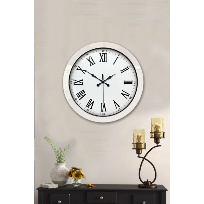 Mey İthalat® 36 cm Beyaz Metal Roma Rakamlı Duvar Saati