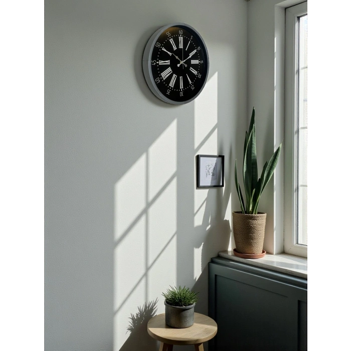 Mey İthalat® 36 cm Dekoratif Gri Duvar Saati