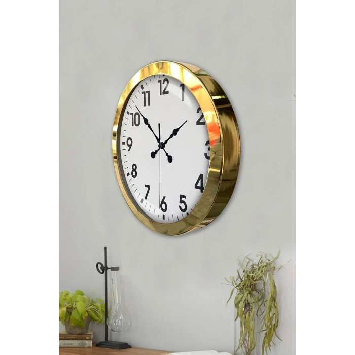 Mey İthalat® 36 cm Gold Metal Standart Duvar Saati