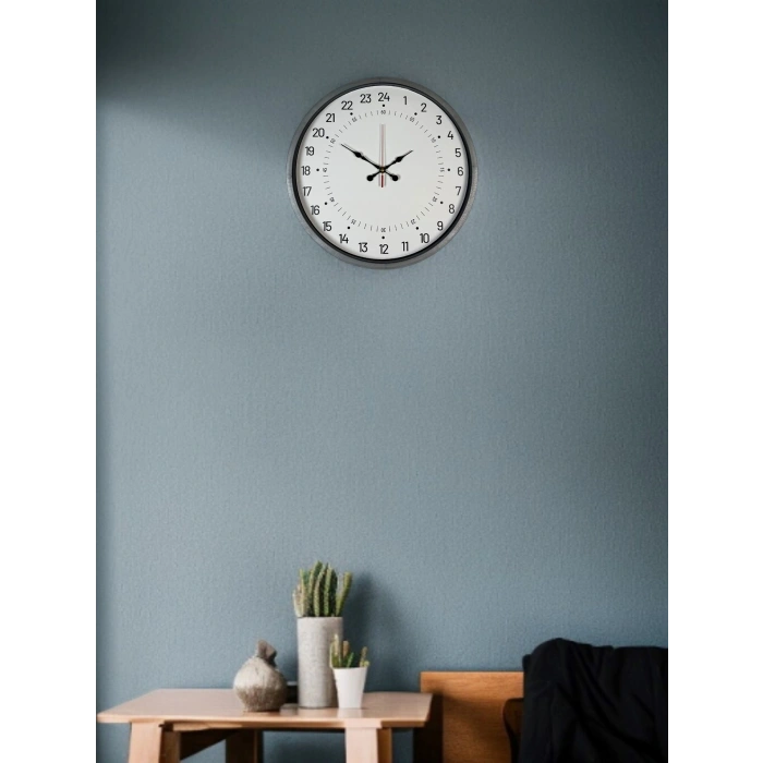 Mey İthalat® 36 Cm Gri 24 Saat Göstergeli Özel Tasarım Duvar Saati