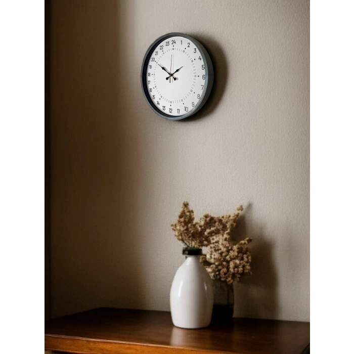 Mey İthalat® 36 Cm Gri 24 Saat Göstergeli Özel Tasarım Duvar Saati