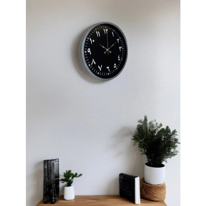 Mey İthalat® 36 Cm Gri Arapça Rakamlı Duvar Saati