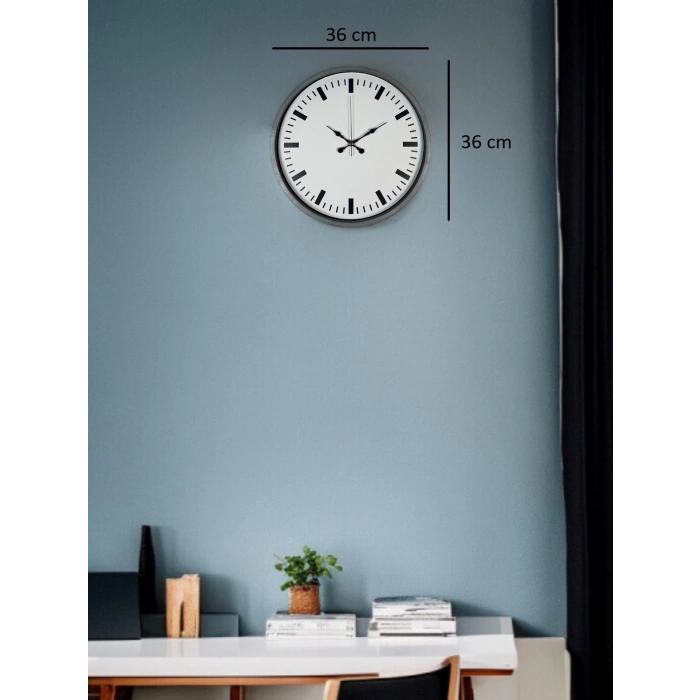 Mey İthalat® 36 Cm Gri Sade Dekoratif Duvar Saati