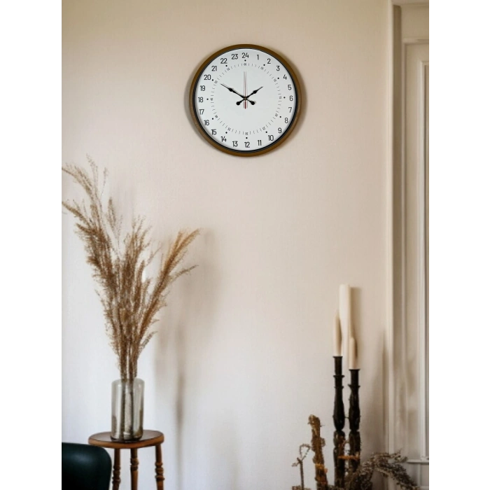 Mey İthalat® 36 Cm Kahverengi 24 Saat Göstergeli Özel Tasarım Duvar Saati