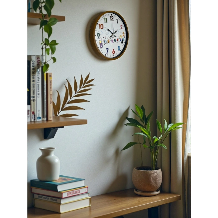 Mey İthalat® 36 Cm Kahverengi Çocuk Odası Duvar Saati