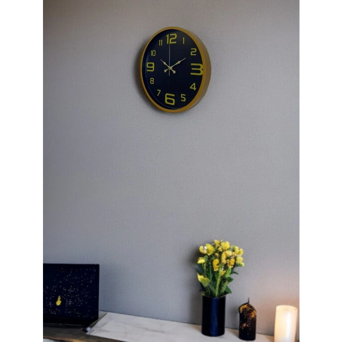 Mey İthalat® 36 Cm Kahverengi Gold Rakamlı Duvar Saati