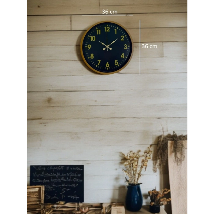 Mey İthalat® 36 Cm Kahverengi Gold Rakamlı Duvar Saati