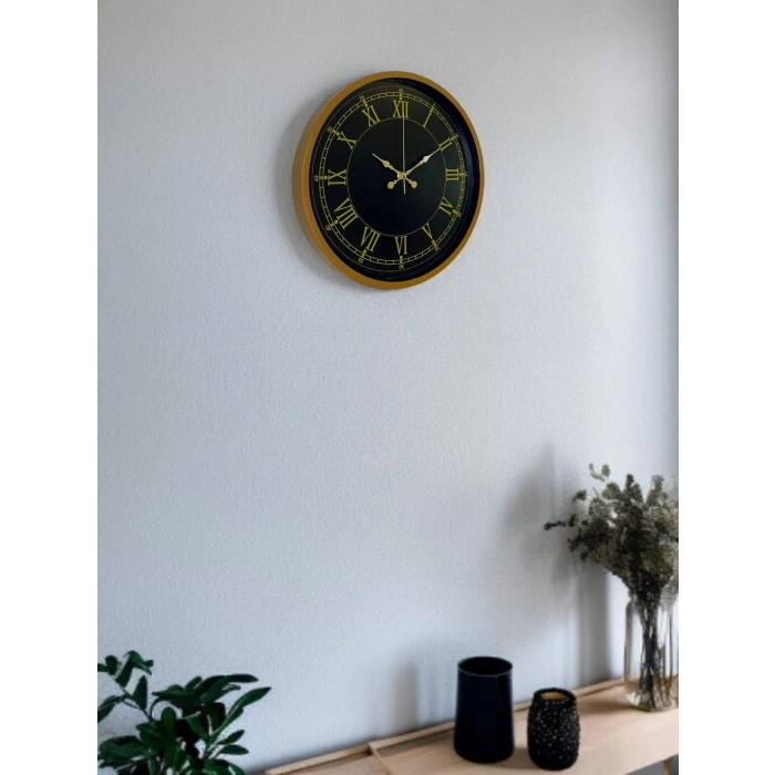 Mey İthalat® 36 Cm Kahverengi Gold Roma Rakamlı Duvar Saati