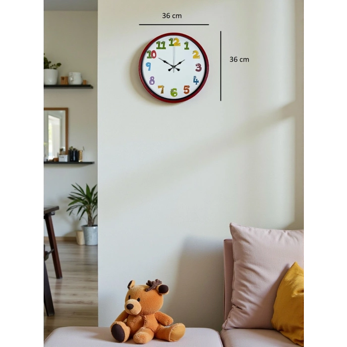 Mey İthalat® 36 Cm Kırmızı Çocuk Odası Duvar Saati