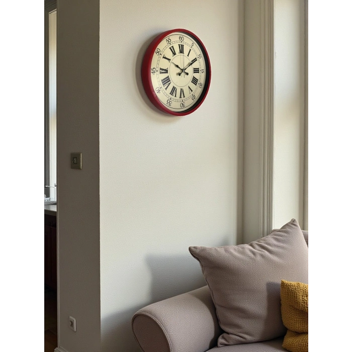 Mey İthalat® 36 Cm Kırmızı Retro Duvar Saati