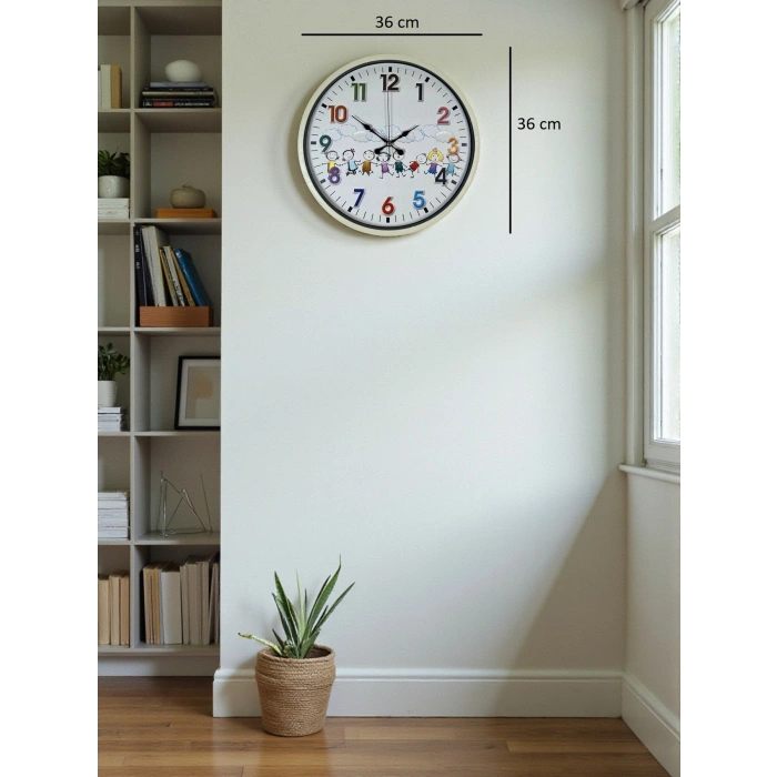 Mey İthalat® 36 Cm Krem Çocuk Odası Duvar Saati